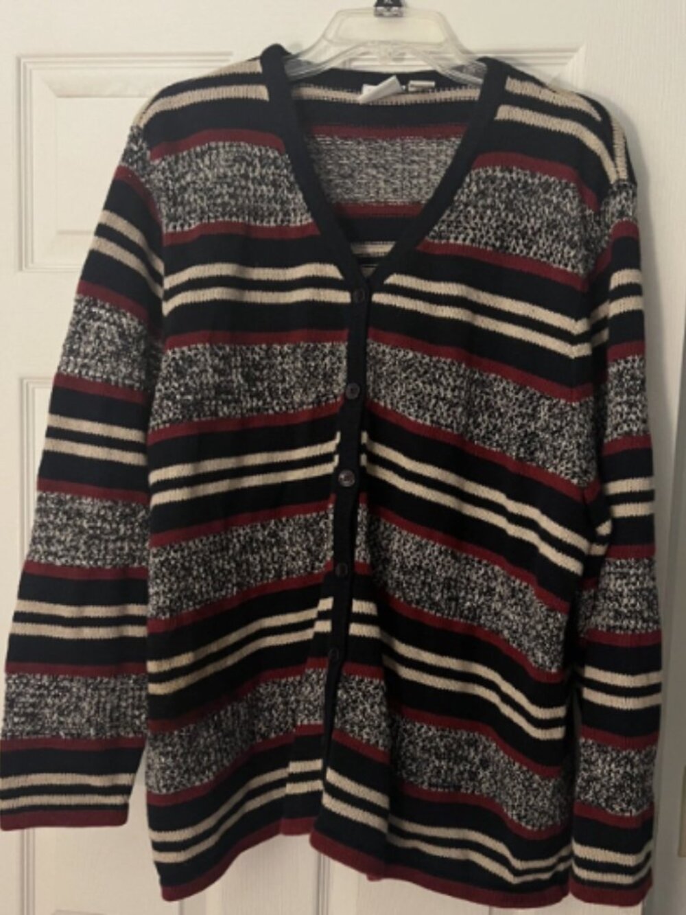 Vintage Cj Banks 2X Sweater Cardigan Striped Red Black Preppy Casual Grandma